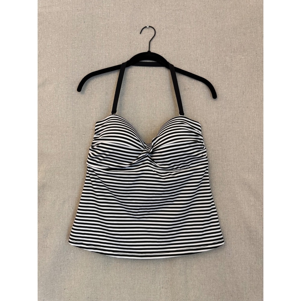 Mossimo Black White Striped Tankini Top D/DD Halter Twist Front‎ Swimwear